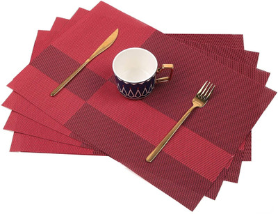 HomeHunt Rectangular Pack of 4 Table Placemat(Maroon, Red, PVC)