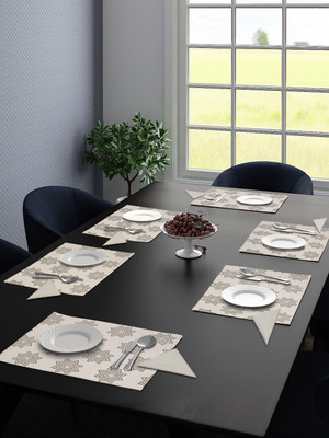 Saral Home Rectangular Pack of 6 Table Placemat(Grey, Beige, Cotton)