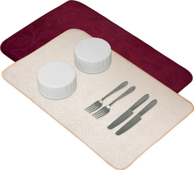 KUBER INDUSTRIES Rectangular Pack of 2 Table Placemat(Yellow, Maroon, Microfibre)