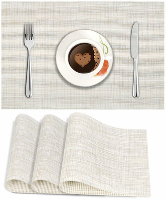 HOKiPO Rectangular Pack of 4 Table Placemat(Beige, PVC)