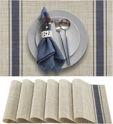 JITAHARAY Rectangular Pack of 6 Table Placemat(White, Blue, Paper)