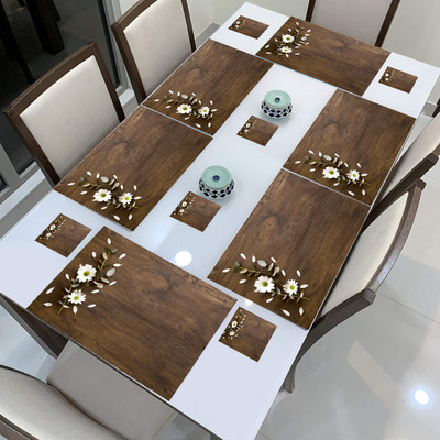 REVEXO Rectangular Pack of 6 Table Placemat(Beige, PVC)