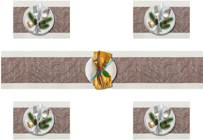 Daidokoro Rectangular Pack of 5 Table Placemat(Brown, White, PVC)