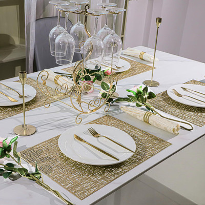 Dakshya Industries Rectangular Pack of 4 Table Placemat(Gold, PVC)