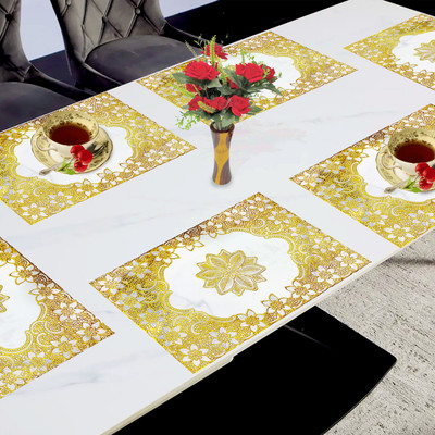 RELOOK INDUSTRIES Rectangular Pack of 6 Table Placemat(Gold, PVC)