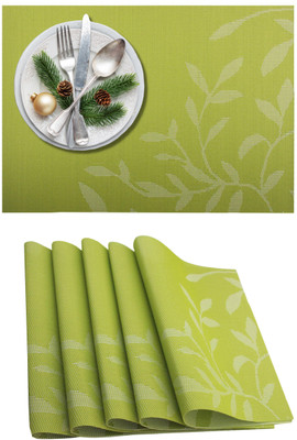 KitchEase Rectangular Pack of 5 Table Placemat(Light Green, PVC)
