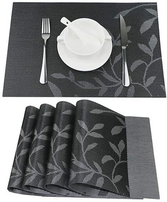 DANSR Rectangular Pack of 4 Table Placemat(Black, Polyester)