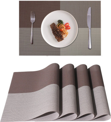 Lellow Rectangular Pack of 4 Table Placemat(Brown, Beige, Multicolor, PVC)
