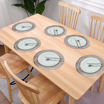 KUBER INDUSTRIES Round Pack of 6 Table Placemat(Silver, PVC)