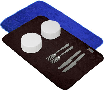 HOMESTIC Rectangular Pack of 2 Table Placemat(Brown, Blue, Microfibre)