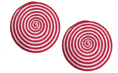 Dios Round Pack of 2 Table Placemat(Red, White, Cotton)