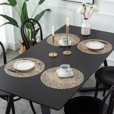 Dakshya Industries Round Pack of 4 Table Placemat(Gold, PVC)