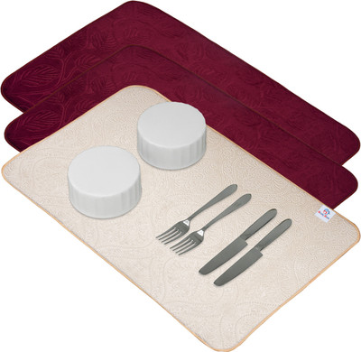 Heart Home Rectangular Pack of 3 Table Placemat(Multicolor, Microfibre)