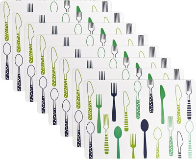 YELONA Rectangular Pack of 8 Table Placemat(White, Green, PVC)
