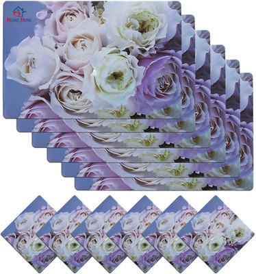 Heart Home Rectangular Pack of 6 Table Placemat(Blue, PVC)