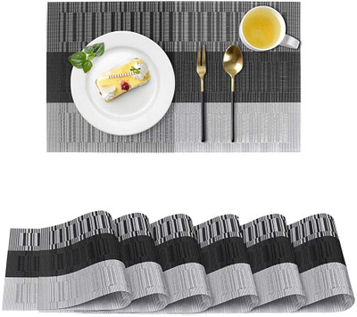 HomeHunt Rectangular Pack of 6 Table Placemat(Grey, Black, PVC)