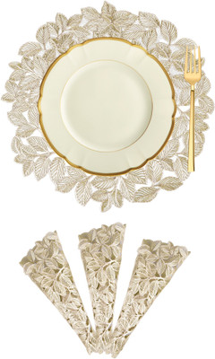 KUBER INDUSTRIES Round Pack of 4 Table Placemat(Gold, Leather)