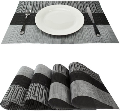 KESHUENTERPRISE Rectangular Pack of 4 Table Placemat(Black, PVC)