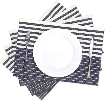 Dobzla Rectangular Pack of 4 Table Placemat(Dark Blue, White, PVC)