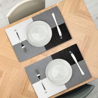 Royalkart Rectangular Pack of 6 Table Placemat(White, Black, PVC, Silk)