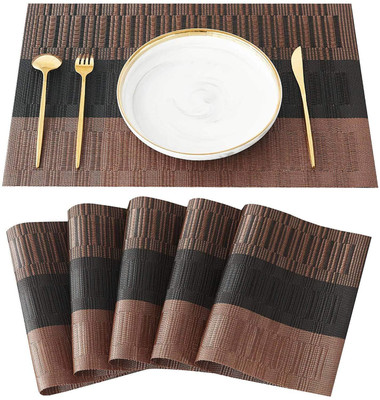 KitchEase Rectangular Pack of 5 Table Placemat(Brown, PVC)