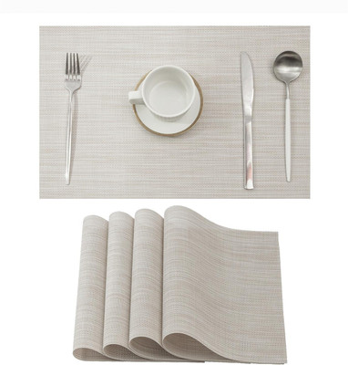 Xpandio Rectangular Pack of 4 Table Placemat(Beige, PVC)