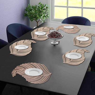 Castle Decor Rectangular Pack of 6 Table Placemat(Gold, PVC)