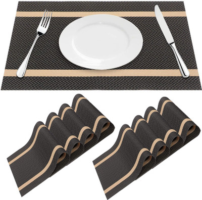 Daidokoro Rectangular Pack of 8 Table Placemat(Black, Gold, PVC)