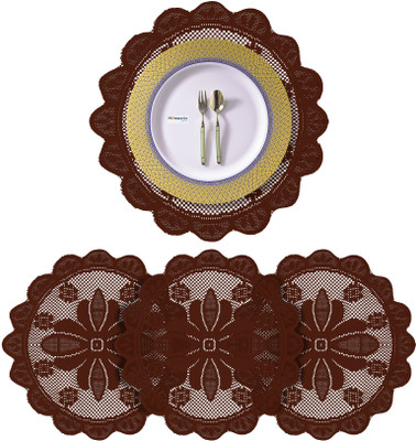 HOMESTIC Round Pack of 4 Table Placemat(Maroon, Cotton)