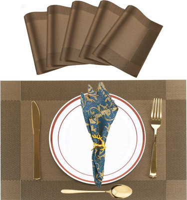 SLEEKBODE Rectangular Pack of 6 Table Placemat(Brown, Polypropylene)