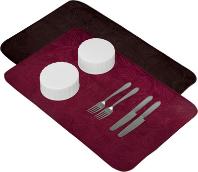 KUBER INDUSTRIES Rectangular Pack of 2 Table Placemat(Maroon, Brown, Microfibre)