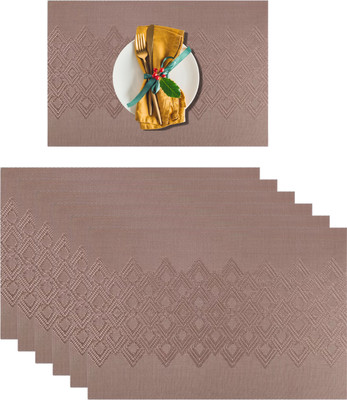 KitchEase Rectangular Pack of 6 Table Placemat(Peach, Brown, PVC)