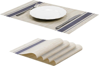 YELONA Rectangular Pack of 4 Table Placemat(Beige, White, Dark Blue, PVC)