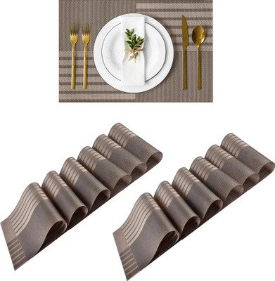 Lellow Rectangular Pack of 12 Table Placemat(Brown, Beige, PVC)