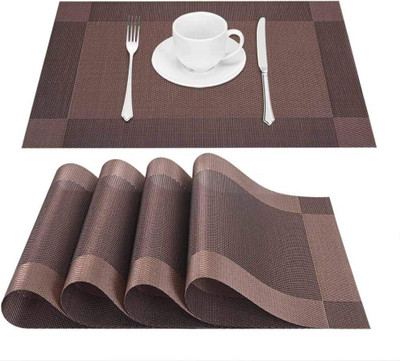 GPNK Rectangular Pack of 4 Table Placemat(Brown, PVC)