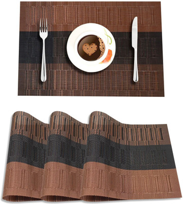 LooMantha Rectangular Pack of 4 Table Placemat(Brown, Black, PVC)
