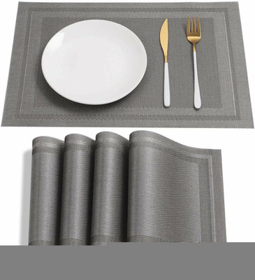Lucacci Rectangular Pack of 4 Table Placemat(Silver, PVC)