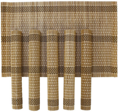 HOKiPO Rectangular Pack of 6 Table Placemat(Brown, Natural Bamboo)