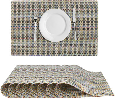 Castle Decor Rectangular Pack of 8 Table Placemat(Gold, PVC)