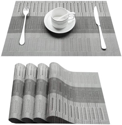 YELONA Rectangular Pack of 4 Table Placemat(Grey, PVC)