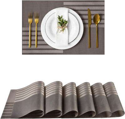 YELONA Rectangular Pack of 6 Table Placemat(Brown, PVC)