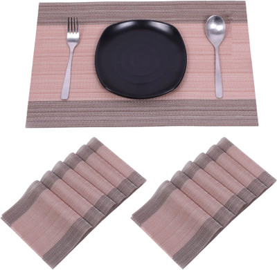KitchEase Rectangular Pack of 12 Table Placemat(Peach, Brown, PVC)