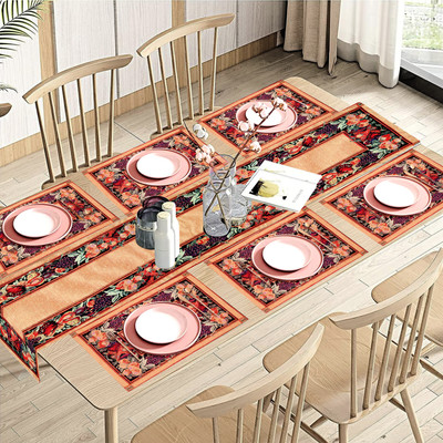 PRAKARTIK Rectangular Pack of 7 Table Placemat(Beige, Green, Cotton)