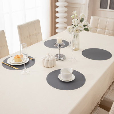 HOKiPO Round Pack of 4 Table Placemat(Grey, Leather)