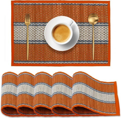 orric Rectangular Pack of 6 Table Placemat(Orange, Cotton)