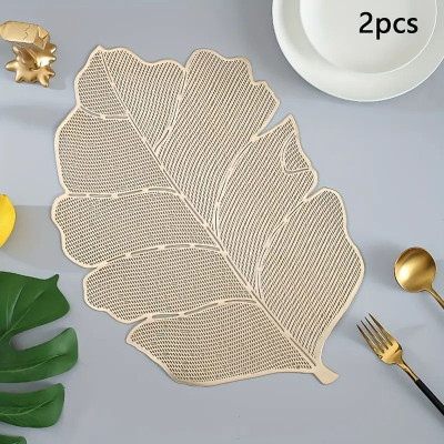 Dakshya Industries Cut Corner Pack of 2 Table Placemat(Gold, PVC)