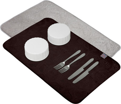 Heart Home Rectangular Pack of 2 Table Placemat(Brown, Grey, Microfibre)