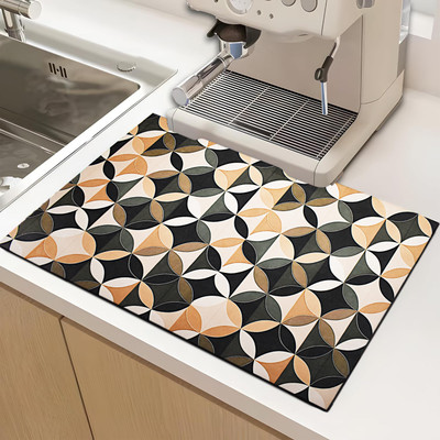 ohello Rectangular Pack of 1 Table Placemat(Beige, Black, Polyester, Rubber)