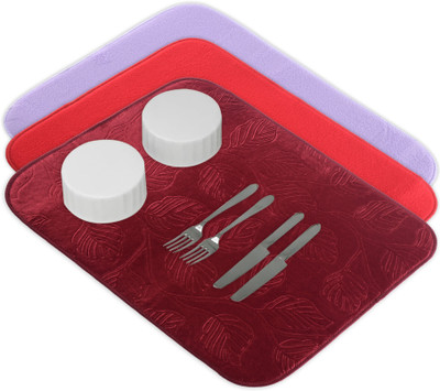 KUBER INDUSTRIES Rectangular Pack of 3 Table Placemat(Maroon, Purple, Red, Microfibre)