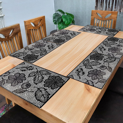 SANRAKSSHAN Rectangular Pack of 6 Table Placemat(Black, PVC)